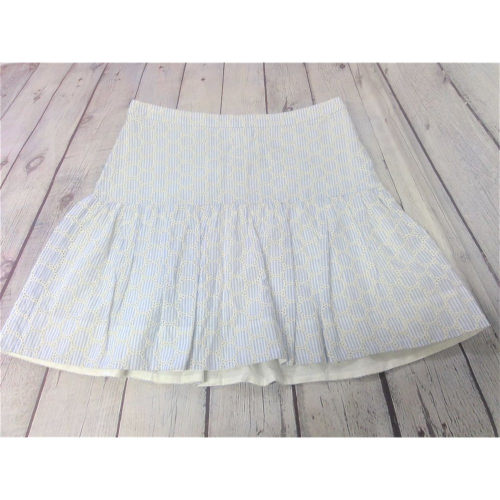 J. Crew | Circle Eyelet Skirt Blue & White Pinstripes Size 2